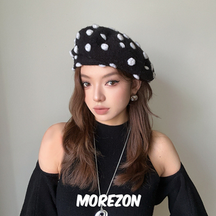 MOREZON【ETRE PAR LEE】25AW秋冬新款潮人休闲黑白波点贝雷帽子