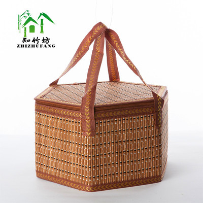 六角手提竹篮子水果竹编制品