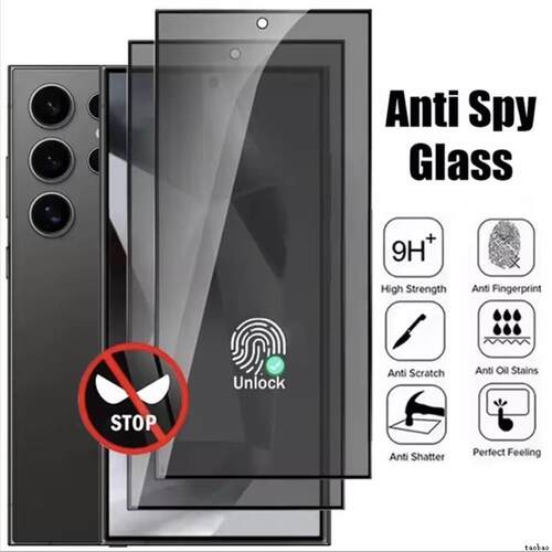 Privacy Protector for Samsung S25edge S24 S23 Ultra Anti-spy Tempered Glass S22 S21+指纹解锁防窥膜