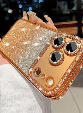 适用于iphone16promax air diamond case iphone11 12 13 14 15 16 17 pro max bling cover闪粉壳带镜头膜