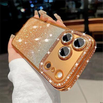 适用于iphone16promax air diamond case iphone11 12 13 14 15 16 17 pro max bling cover闪粉壳带镜头膜