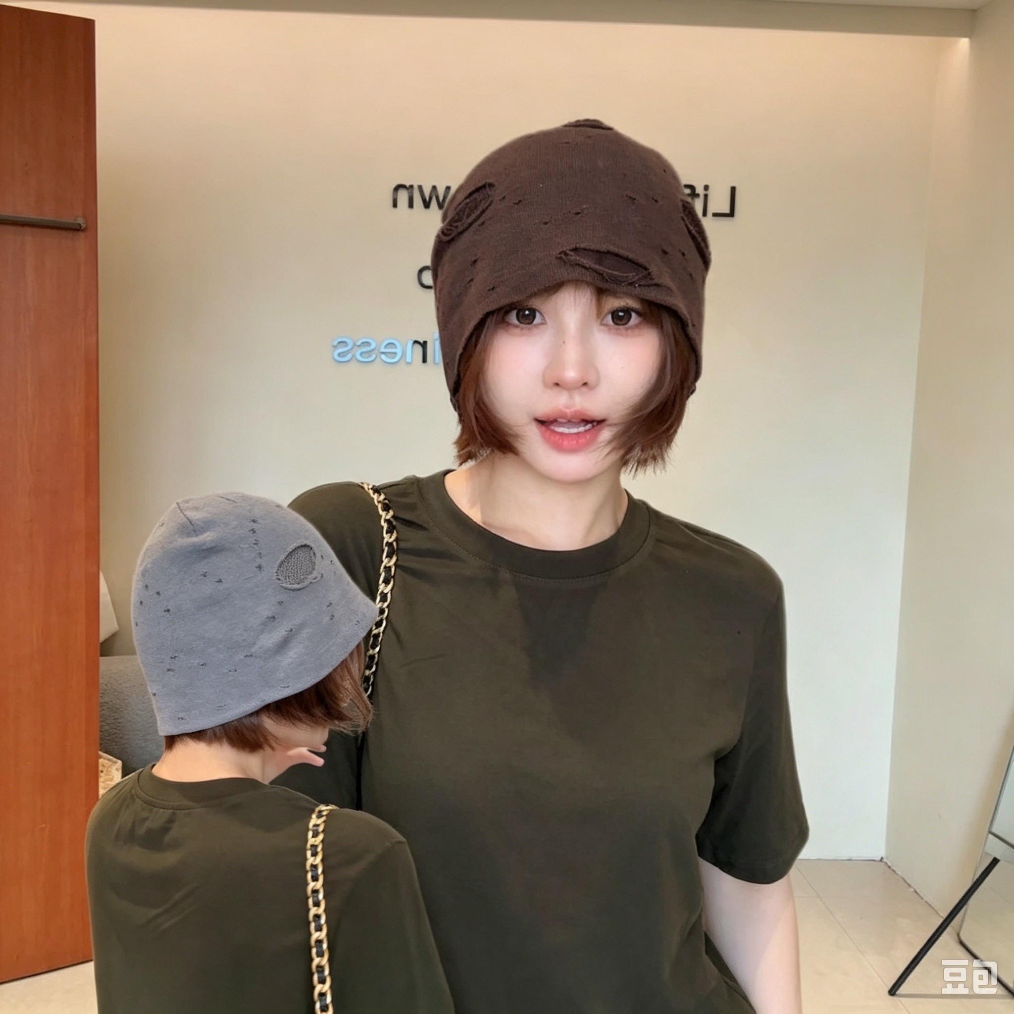 废土风破洞堆堆帽个性针织冷帽大头天蚕丝女夏透气破洞辣妹套头帽
