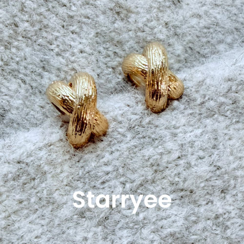 Starryee交叉肌理宽面拉丝耳环女