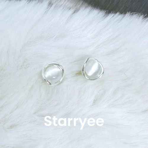 StarryeeS999纯银针猫眼石耳钉女