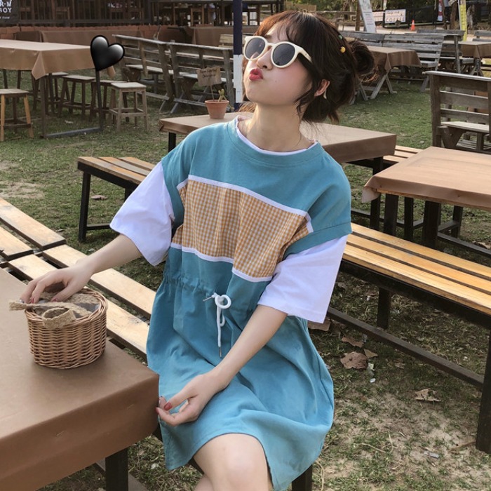夏装2019新款韩版假两件短袖券后44.80元