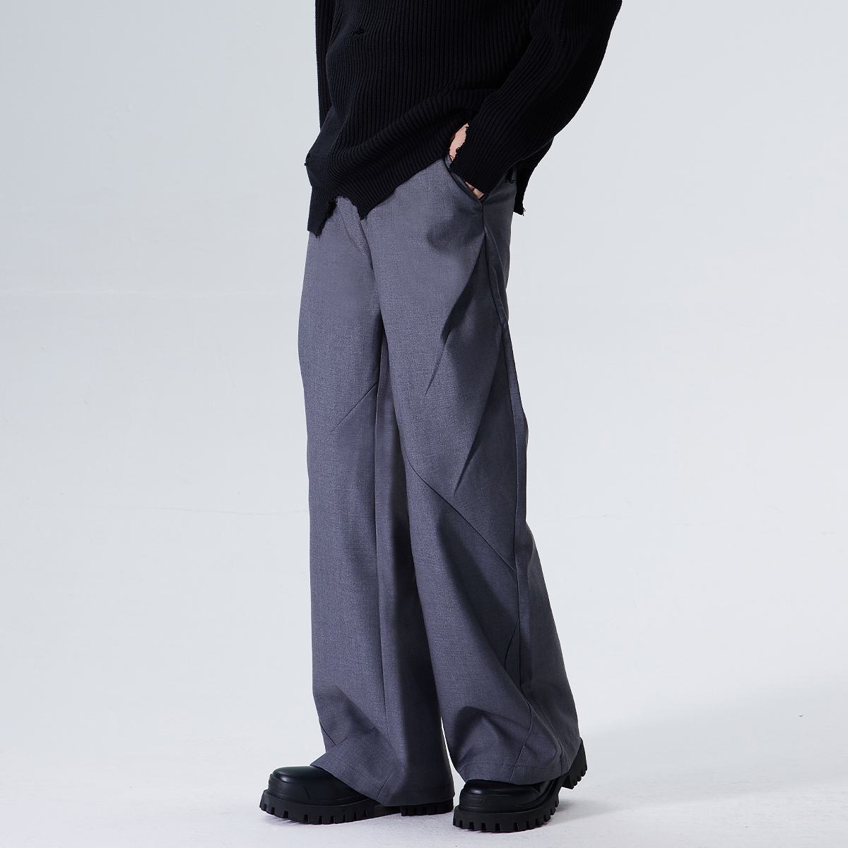 Botanica美式Cleanfit垂感休闲西裤褶皱廓形黑灰色高街vibe风裤子