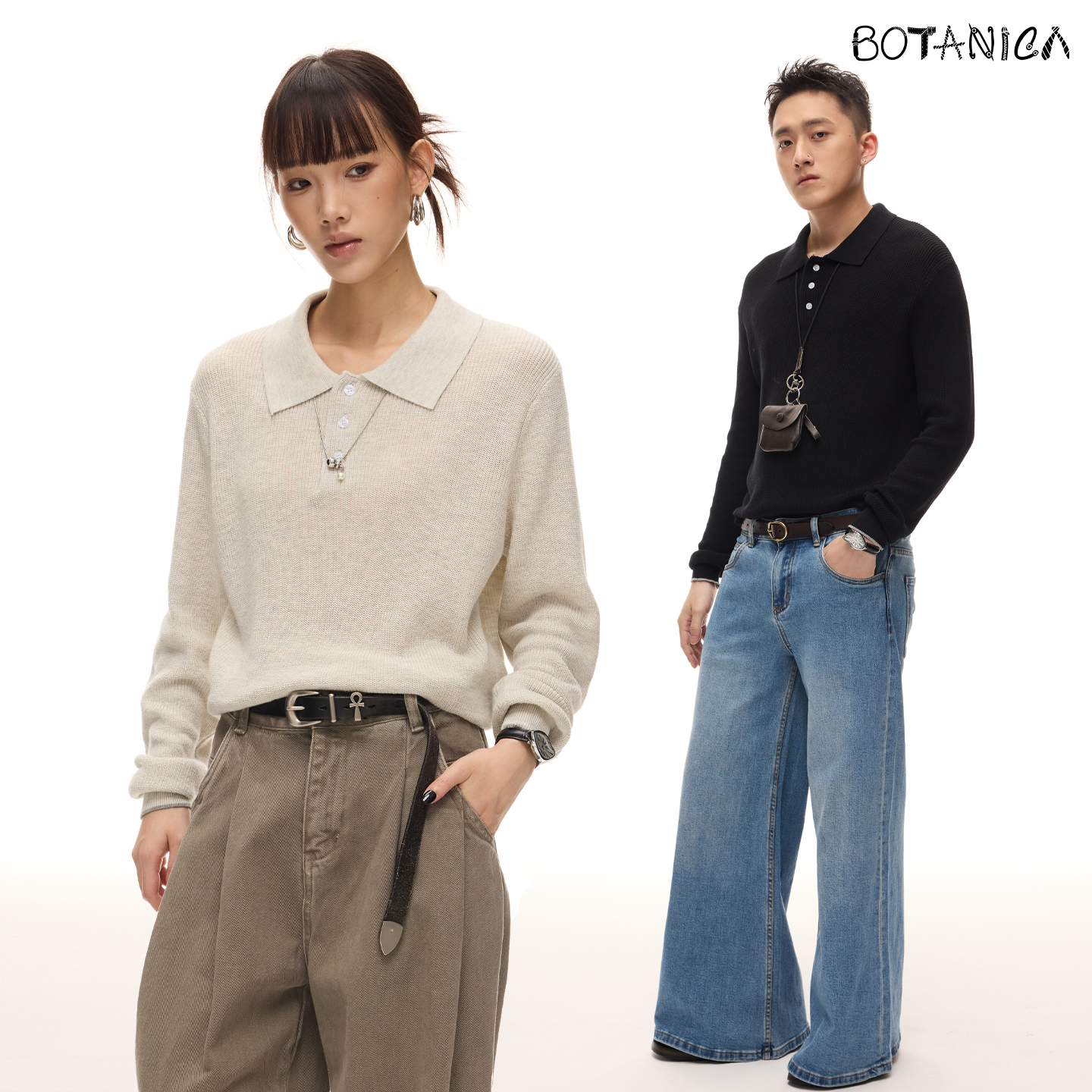 Botanica美式cleanfit修身复古针织毛衣杏色翻领高智感内搭针织衫
