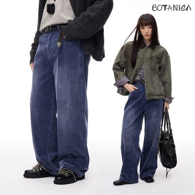Botanica美式复古蓝紫色水洗灯芯绒长裤男女秋冬vibe风阔腿休闲裤