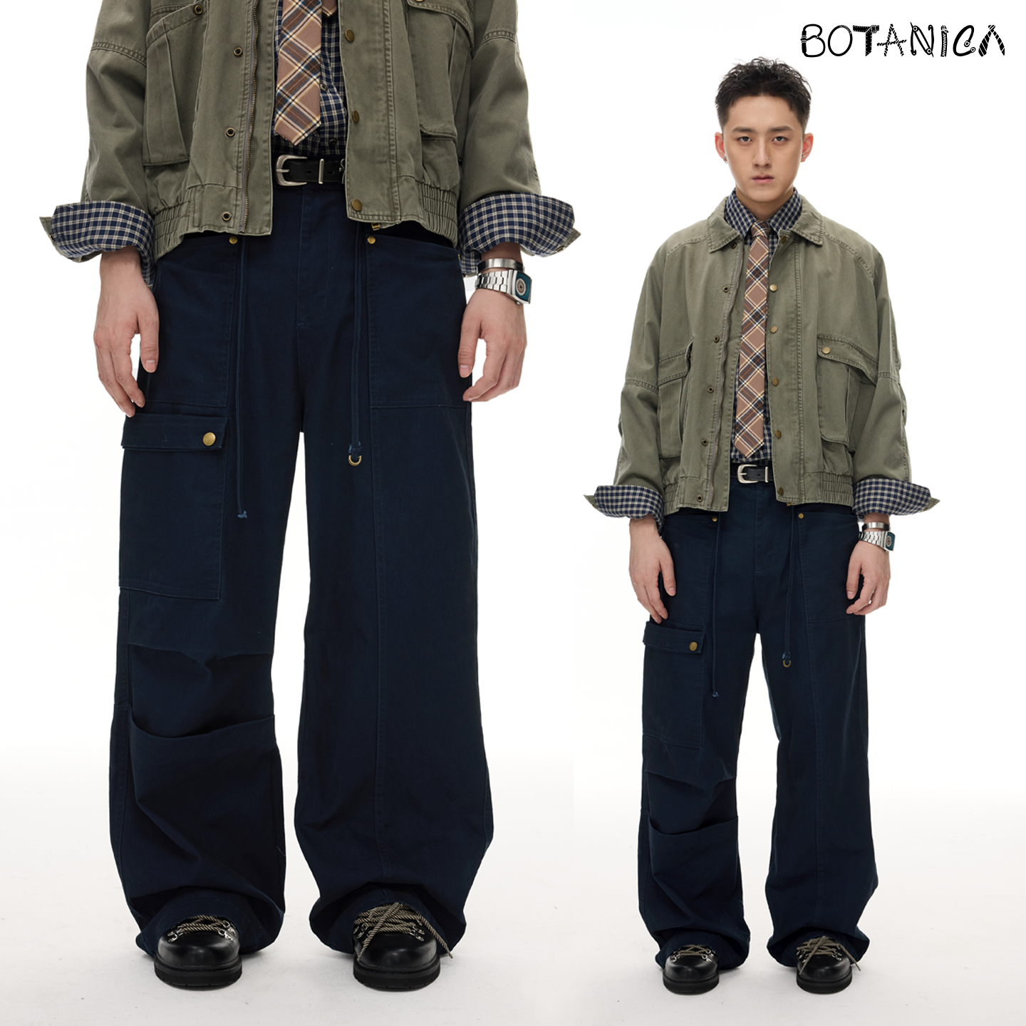 Botanica美式深蓝newvintage新复古风口袋工装裤秋男女vibe风裤子