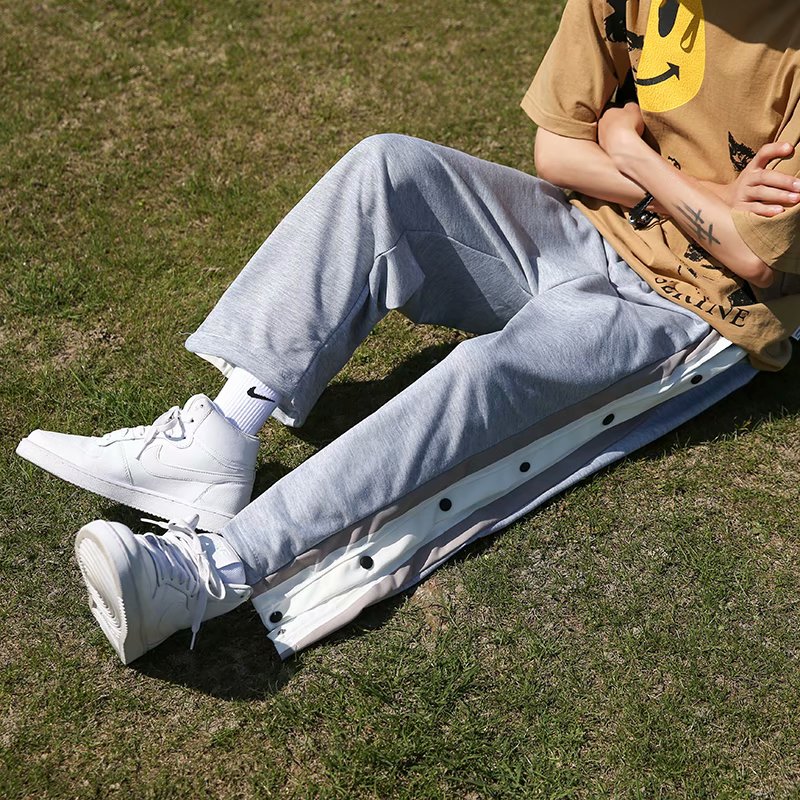 21排扣裤直筒宽松ins潮全开阔腿显瘦大码休闲运动裤KZ17,男装休闲裤,星座1703A
