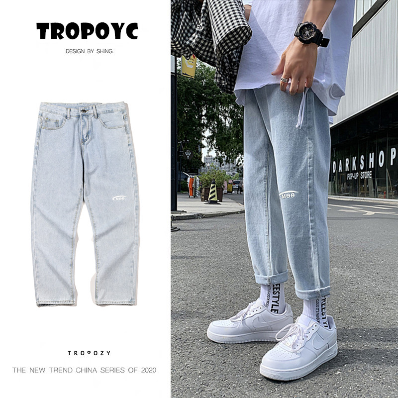 21春秋季薄款九分牛仔裤男宽松直筒休闲韩版潮流潮牌阔子，男装牛仔裤，星座1703A