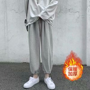 男士裤子韩版潮流百搭抽绳休闲九分裤运动裤春季宽松束脚灰色卫裤图片