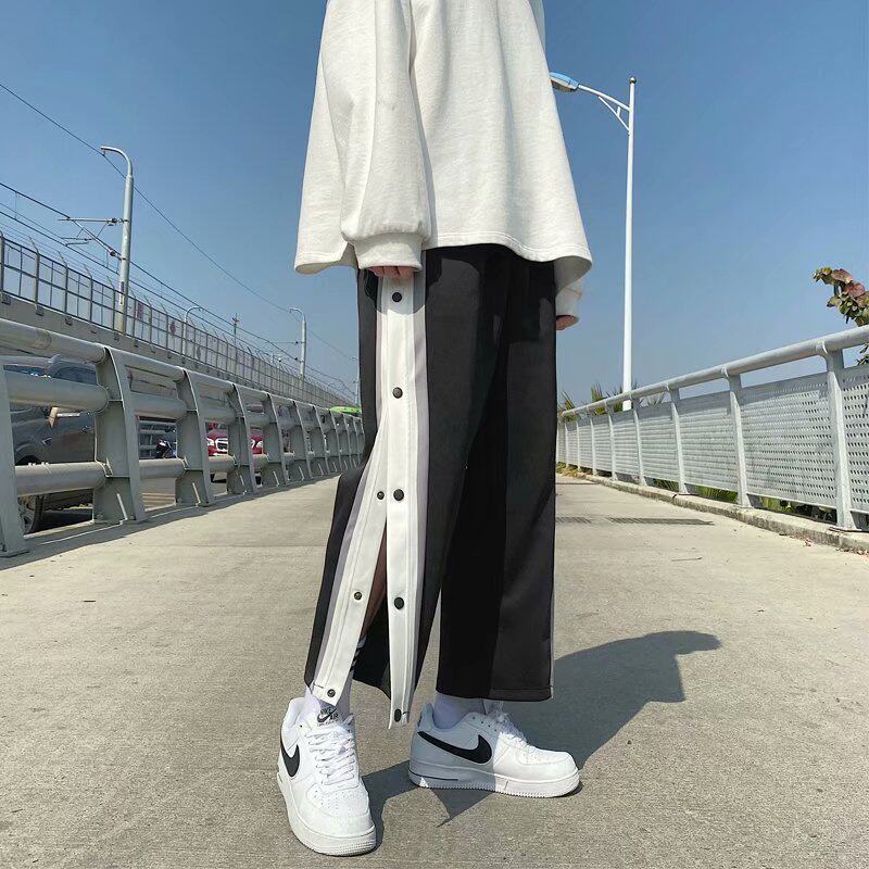 裤子男潮流阔腿裤直筒裤全开侧排扣裤宽松篮球运动裤KZ17-P25,女装休闲裤,星座1703A