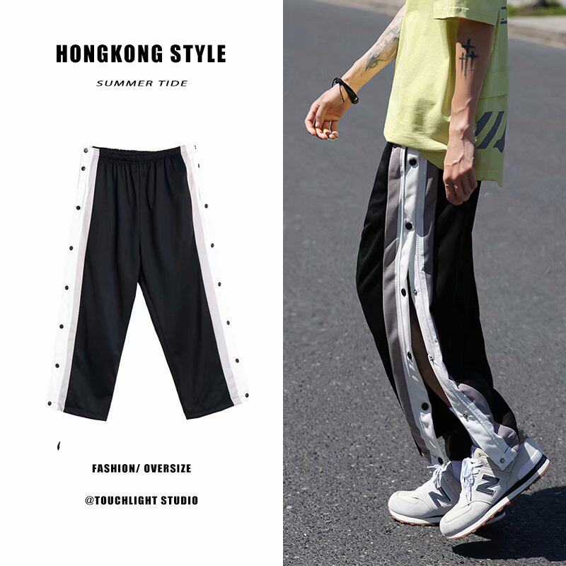 21排扣裤直筒宽松ins潮全开阔腿显瘦大码休闲运动裤KZ17，男装休闲裤，星座1703A