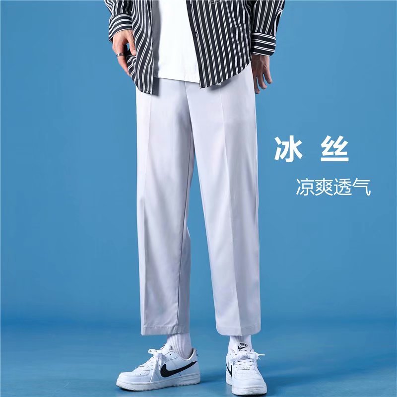 1703A-XZ810-P25冰丝裤男夏季薄款宽松直筒九分韩版阔腿裤潮牌,男装休闲裤,星座1703A