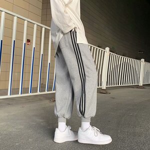 2021春季新款宽松休闲裤男韩版运动小脚卫裤条纹九分裤子K89-P25图片