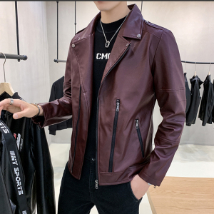 主推款男士青年皮夹克机车外套韩版青春流行翻领皮衣PY8921图片