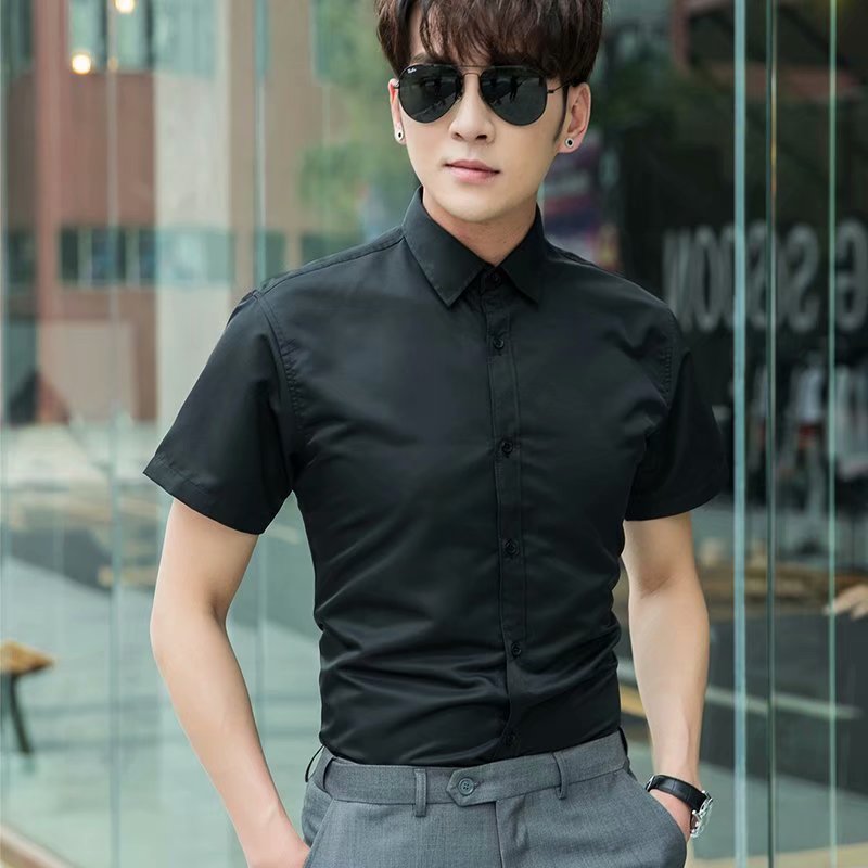 2021夏季大码纯色短袖衬衫男职业上班修身工作寸衣6色M-5XL2618A,男装衬衫,星座1703A
