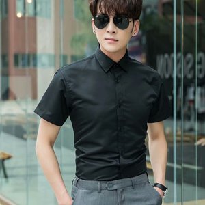 2021夏季大码纯色短袖衬衫男职业上班修身工作寸衣6色M-5XL2618A