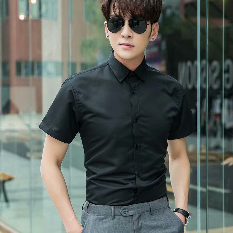 2021夏季大码纯色短袖衬衫男职业上班修身工作寸衣6色M-5XL6450,男装衬衫,星座1703A