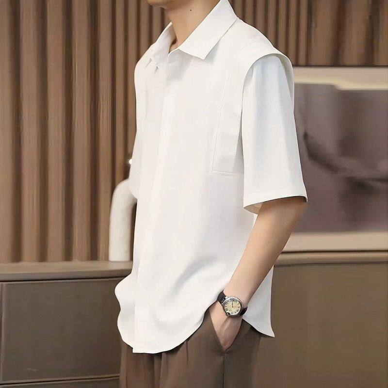 2025夏季上新高级垂感冰丝衬衫男半袖上衣免烫衬衣RA6709-P28,男装T恤,星座1703A