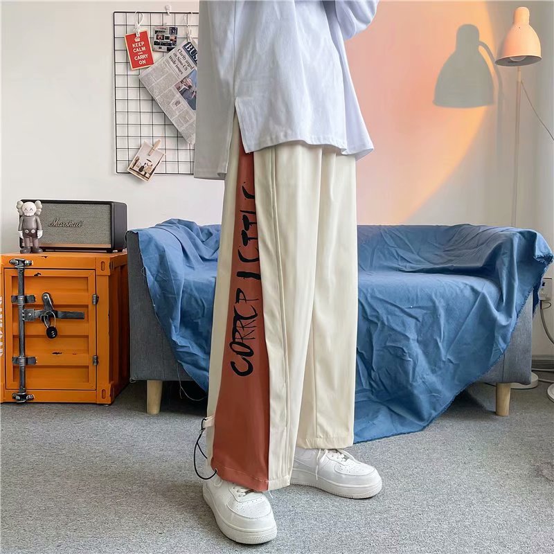 K3077/P28秋装新款中性风宽松阔腿裤抽绳拼接运动长裤休闲裤男图片