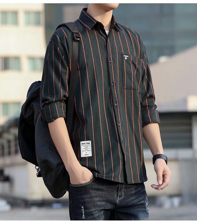 港风复古条纹衬衫男2021新款休闲秋季潮流衬衣上衣W1296-P28,男装衬衫,星座1703A