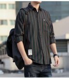 港风复古条纹衬衫男2021新款休闲秋季潮流衬衣上衣W1296-P28，男装衬衫，星座1703A