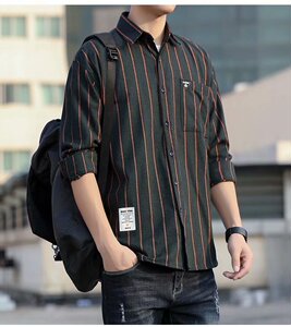 港风复古条纹衬衫男2021新款休闲秋季潮流衬衣上衣W1296-P28图片