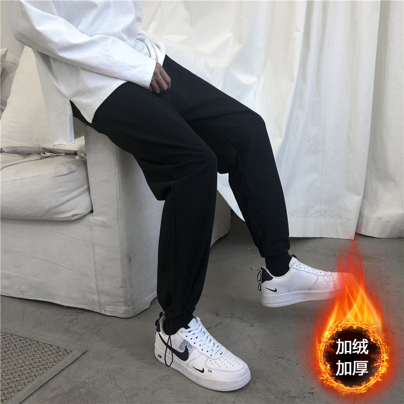 20冬季主推纯色抽绳加绒运动大码宽松直筒休闲卫裤男K001加绒-P25,男装休闲裤,星座1703A