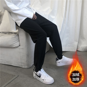 20冬季主推纯色抽绳加绒运动大码宽松直筒休闲卫裤男K001加绒-P25图片