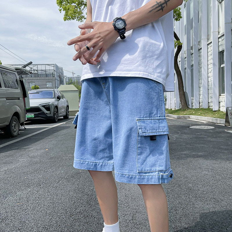 2021夏季新款工装牛仔短裤男港风男式潮流宽松五分裤子S9017-P32,男装牛仔裤,星座1703A