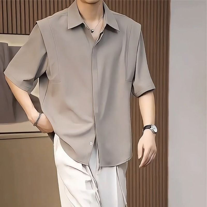 2025夏季上新高级垂感冰丝衬衫男半袖上衣免烫衬衣RA6709-P28,男装T恤,星座1703A
