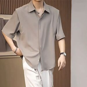 2025夏季上新高级垂感冰丝衬衫男半袖上衣免烫衬衣RA6709-P28图片