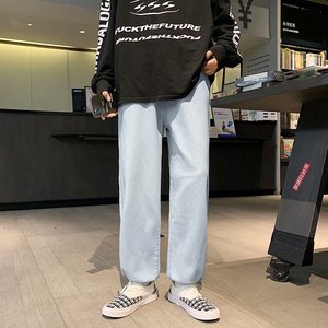 21年港风ins秋季宽松牛仔裤青少年潮流束脚抽绳九分裤CN364图片