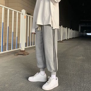 2021春季新款宽松休闲裤男韩版运动小脚卫裤条纹九分裤子K89-P25图片