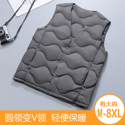 圆领轻薄羽绒服马甲男背心坎肩外穿中老年爸爸无领内胆加肥加大码