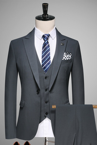 秋西服套装修身礼服 商务休闲男西装三件套 灰 A52-P280图片
