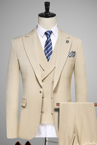 秋双开叉西服套装礼服  商务休闲男西装三件套卡其 A41-P280图片