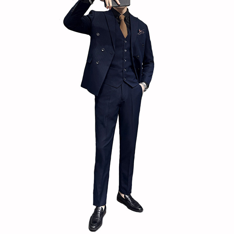 长期款西装双排扣三件套男士条纹双开叉西服套装SJT1882-P255,男装西服套装,电商D326B（原电商D310-1）