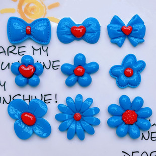 亮面红蓝系列宝石蓝蝴蝶结花朵发夹发绳洞洞鞋扣DIY贴片树脂配件