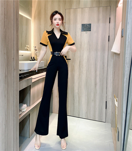 RM18208#夏季时髦洋气翻领撞色减龄高端显瘦修身连体裤长裤