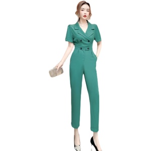 RM18204#夏季时髦洋气双排扣翻领显瘦收腰女神范连体裤长裤