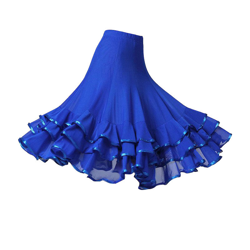 新款女摩登舞拉丁舞半身裙交际舞练习裙广场舞中长款网纱大摆裙