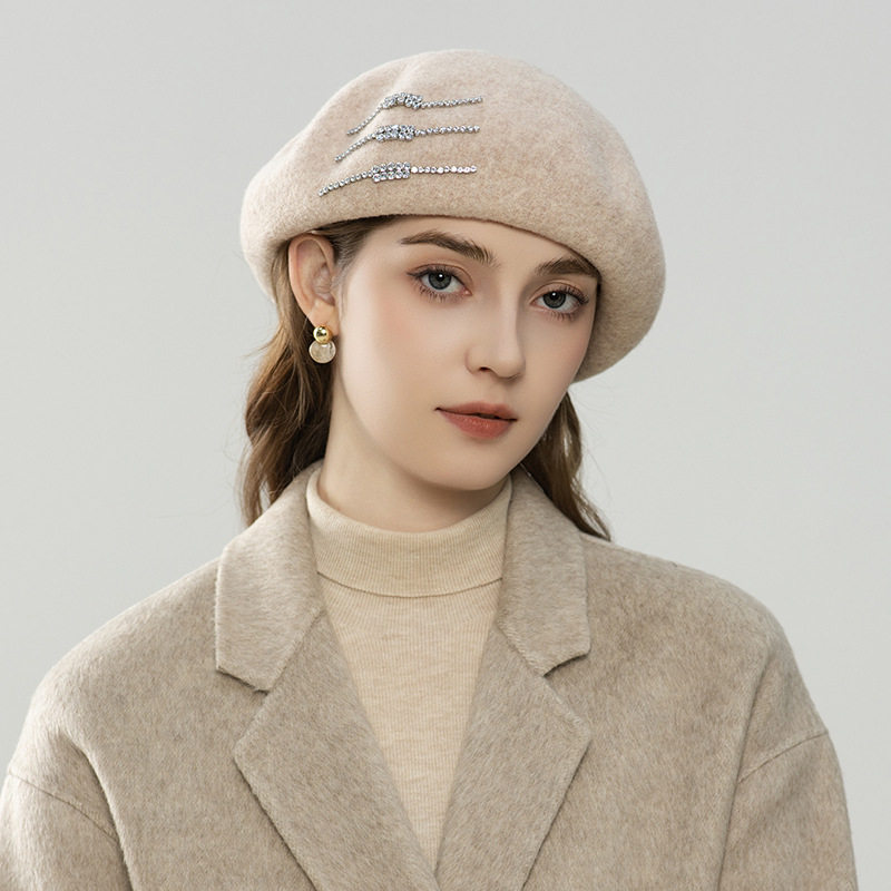 贝雷帽女秋冬季新款羊毛呢贝雷帽子百搭画家帽女士显脸小女帽