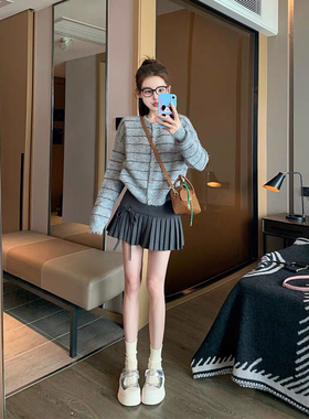 灰色条纹毛衣外套女2025新款港味复古软糯慵懒打底针织开衫潮ZZ