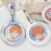 皮质吧唧保护套圆形卡包可挂痛包外出小包透明挂件适配58mm吧唧