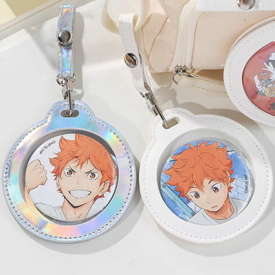 皮质吧唧保护套圆形卡包可挂痛包外出小包透明挂件适配58mm吧唧