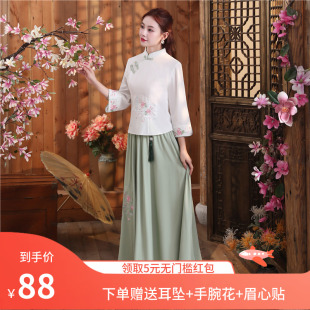 民国风复古女装改良汉服旗袍中式伴娘服唐装中国风学生日常套装秋