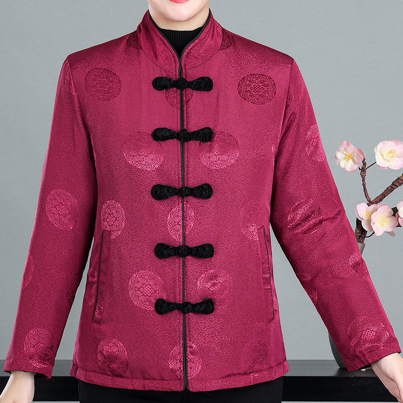 妈妈装羽绒服女中老年人立领唐装民族风内胆奶奶白鸭绒小棉袄外套